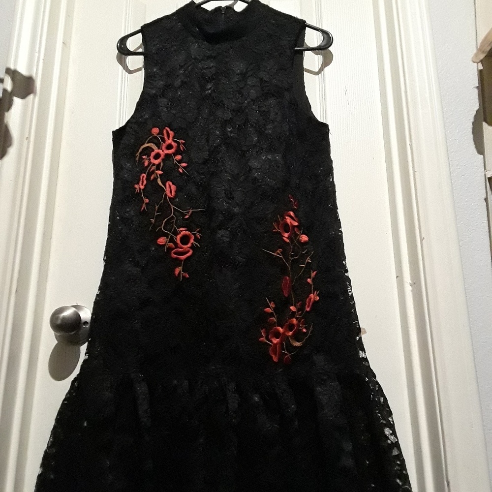 Black Lace Halter Dress - Picture 1 of 8